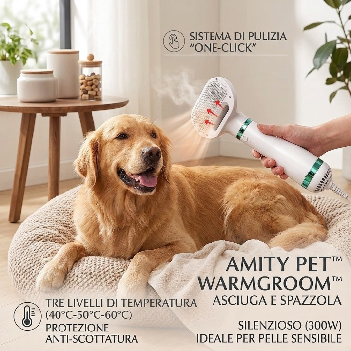 Amity Pet™ WarmGroom – Spazzola Asciugante 2-in-1 per Animali